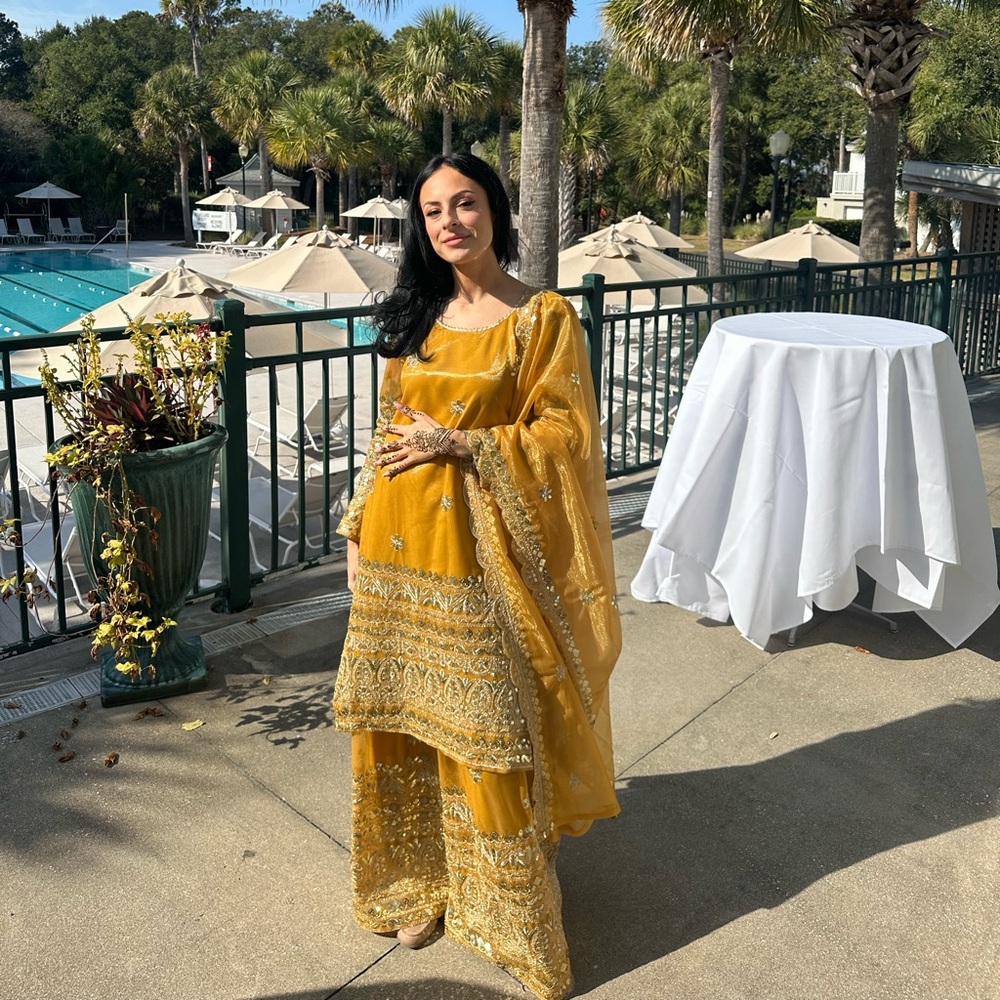 Elegant Gold Embroidered Salwar Suit